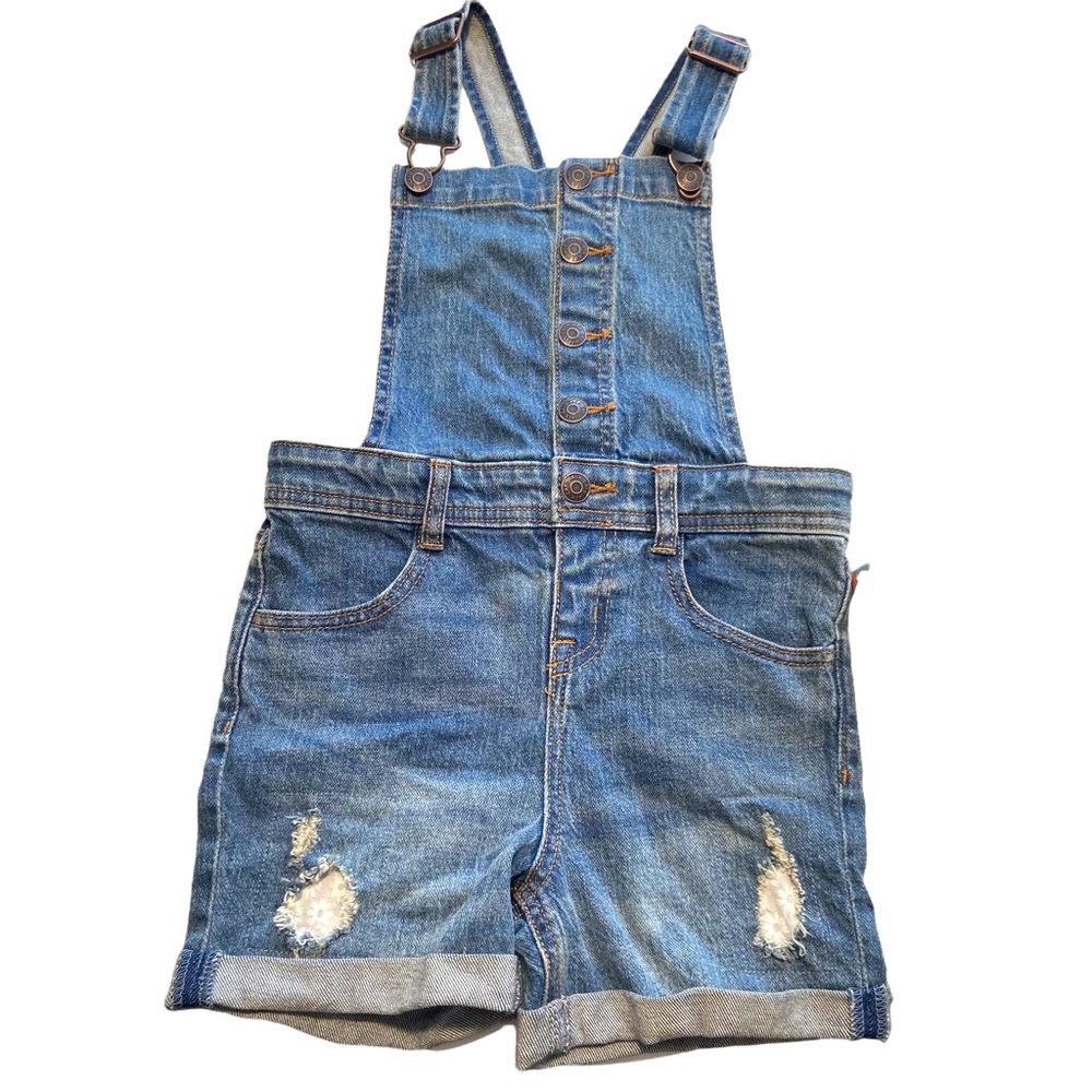 Cat & Jack Denim Blue Distressed Girls Overalls Shorts Size S 6/6X